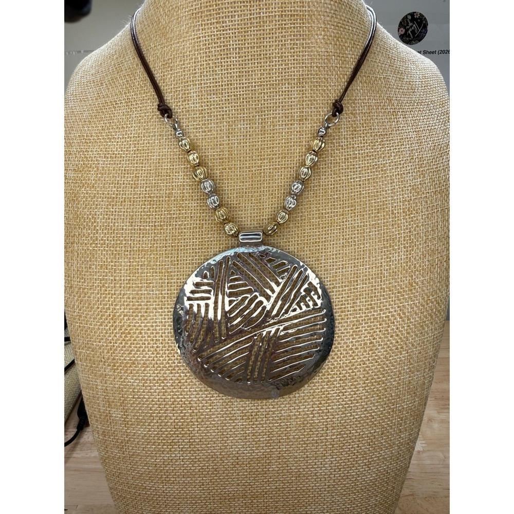 Boho Tribal Geometric Statement Chico's Mixed Metal Cord Pendant Necklace